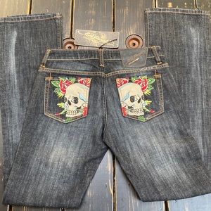 Ed Hardy by Christian Audigier Skulls and Roses Themed Back Pocket Art